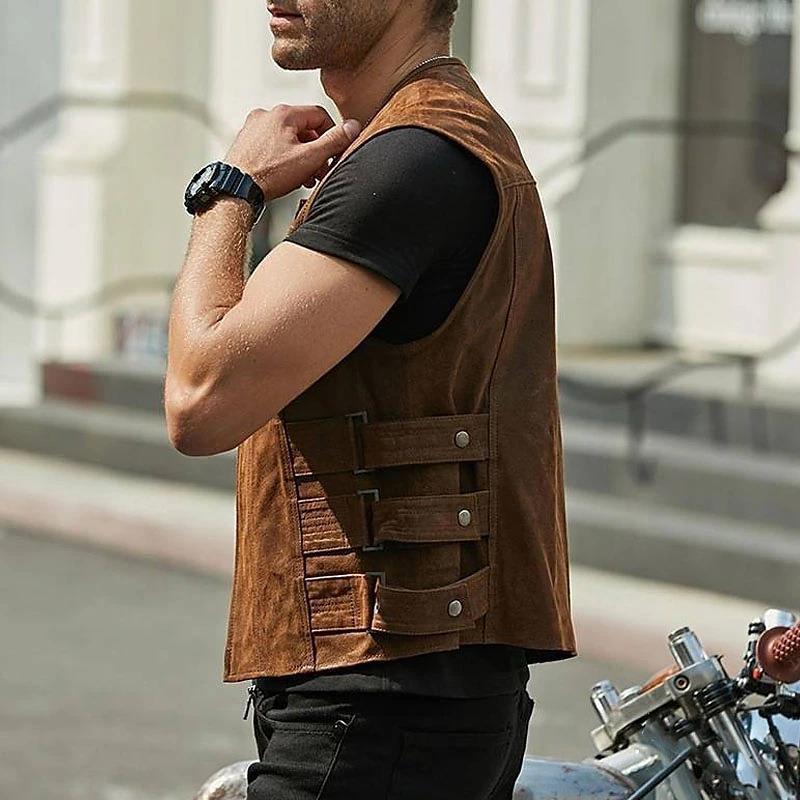 Men's Leather Waistcoat Fashion New Single-breasted Jacket