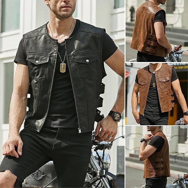 Men's Leather Waistcoat Fashion New Single-breasted Jacket