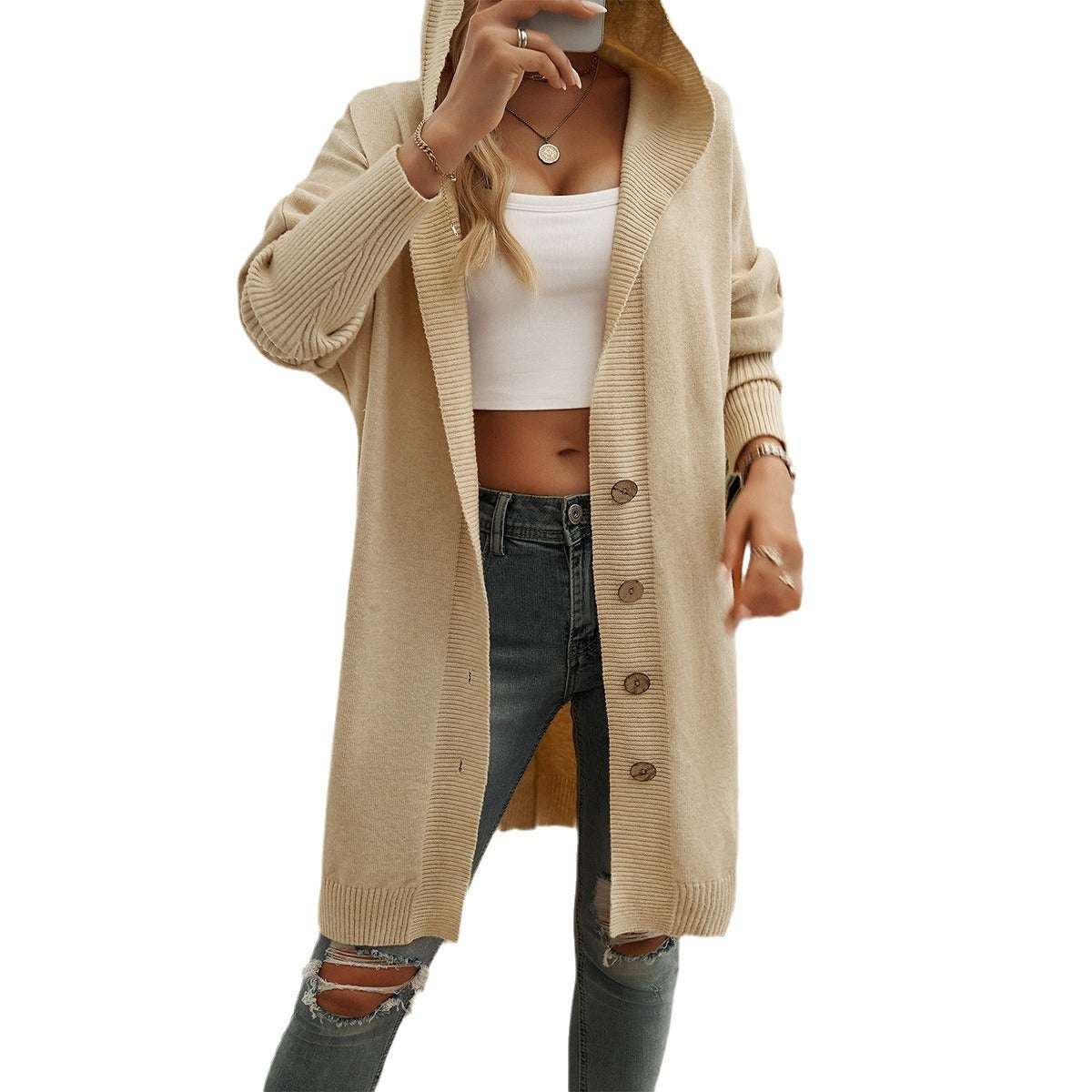 Damen Hooded Cardigan