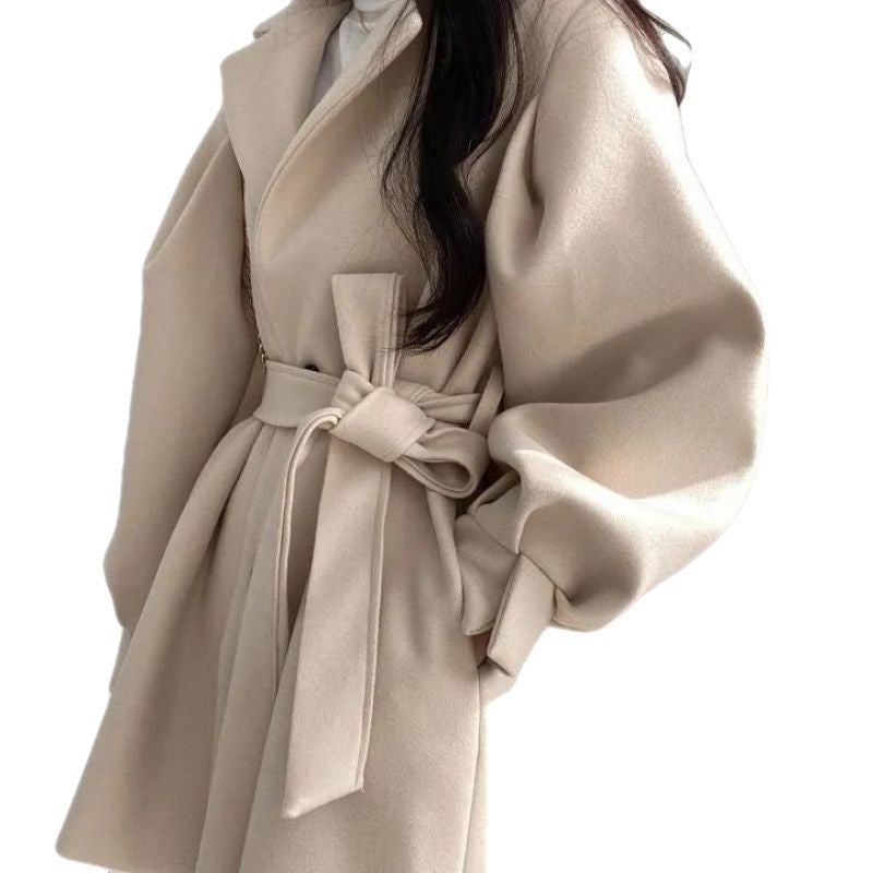 Loose Wind Coat Women's Woolen Coat With Suit Collar Mid-length And Small Woolen Coat