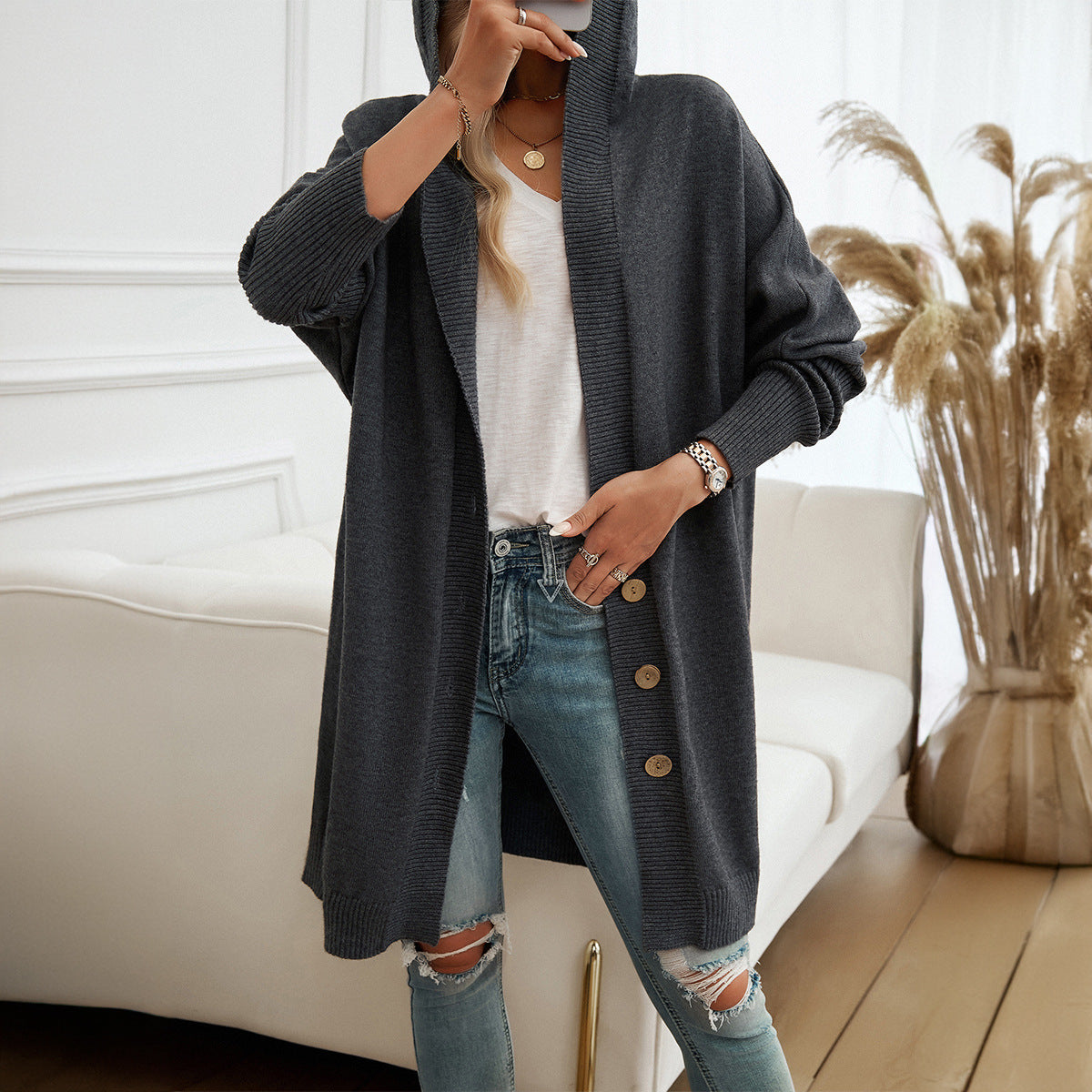 Damen Hooded Cardigan