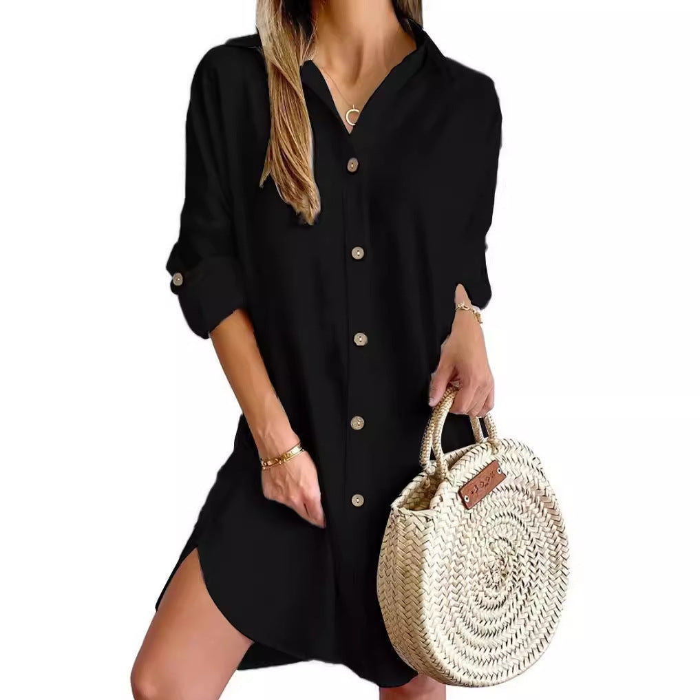 Damen Herbst-Long Sleeve Lapel Button Shirt