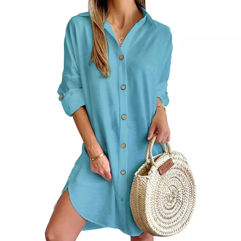 Damen Herbst-Long Sleeve Lapel Button Shirt