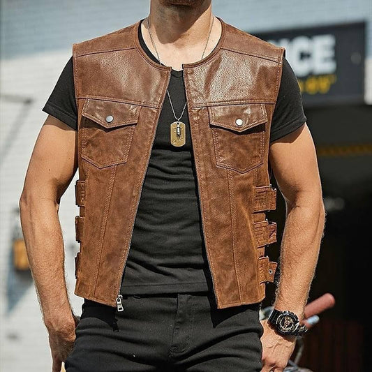 Men's Leather Waistcoat Fashion New Single-breasted Jacket