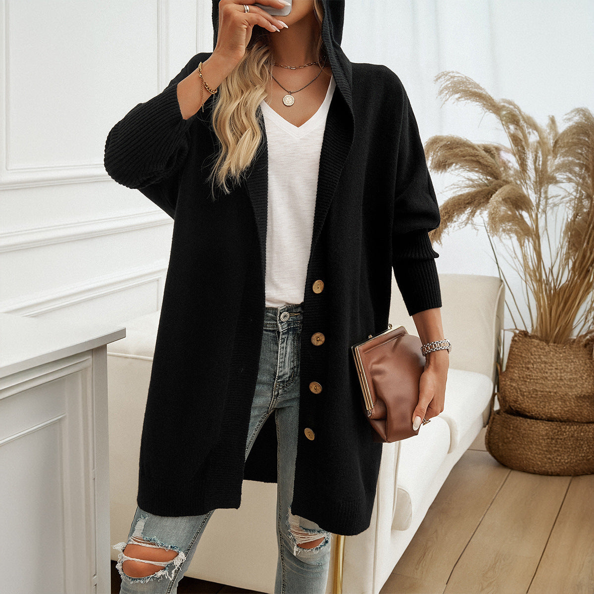 Damen Hooded Cardigan