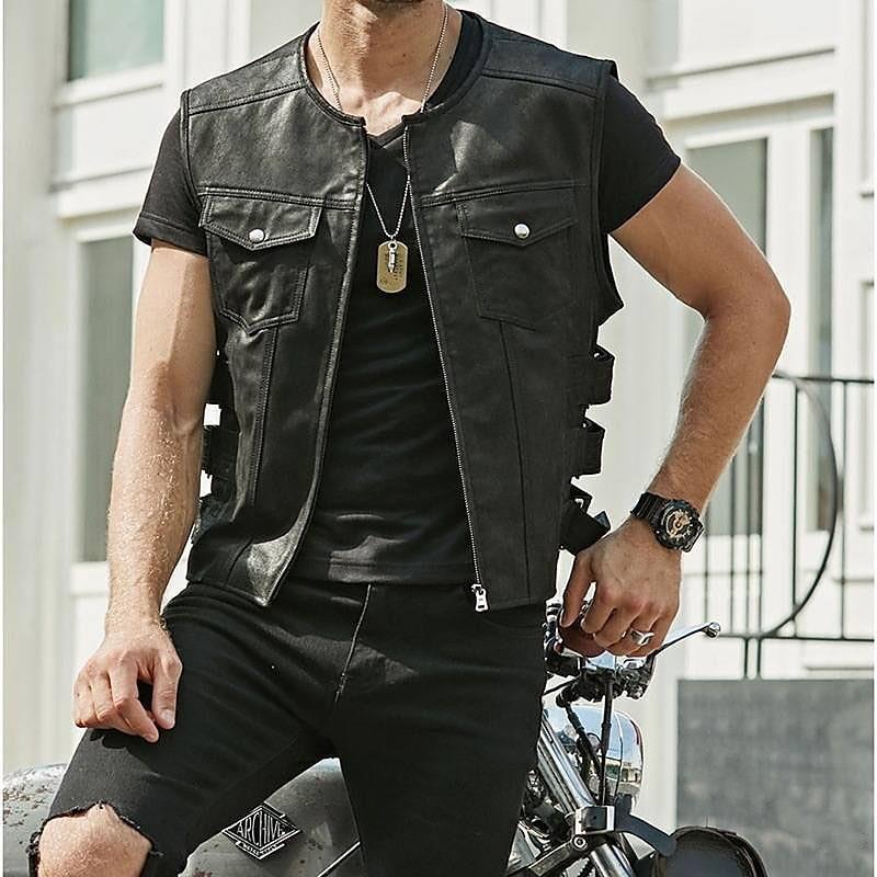 Men's Leather Waistcoat Fashion New Single-breasted Jacket