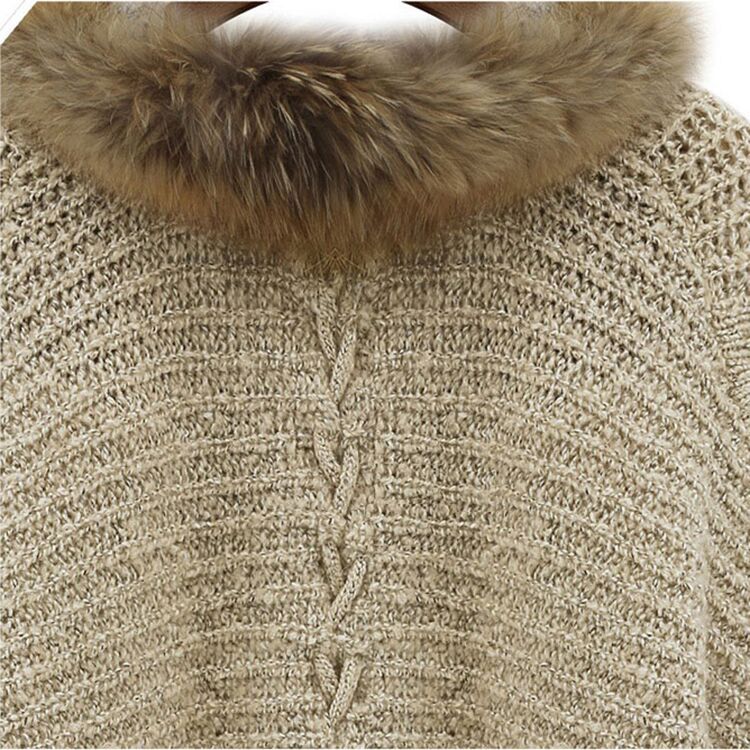 Autumn wear loose wild large size women's autumn and winter fur collar sweater cardigan sweater coat bat sleeve cloak shawl