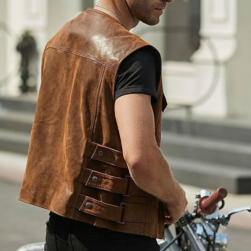 Men's Leather Waistcoat Fashion New Single-breasted Jacket