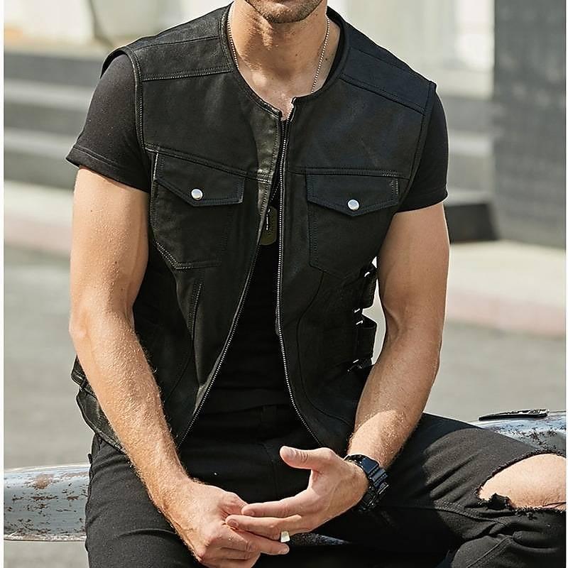 Men's Leather Waistcoat Fashion New Single-breasted Jacket