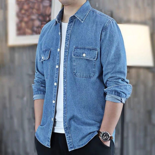 Thin Long Sleeve Coat Soft Denim Top Shirt Autumn Loose Men