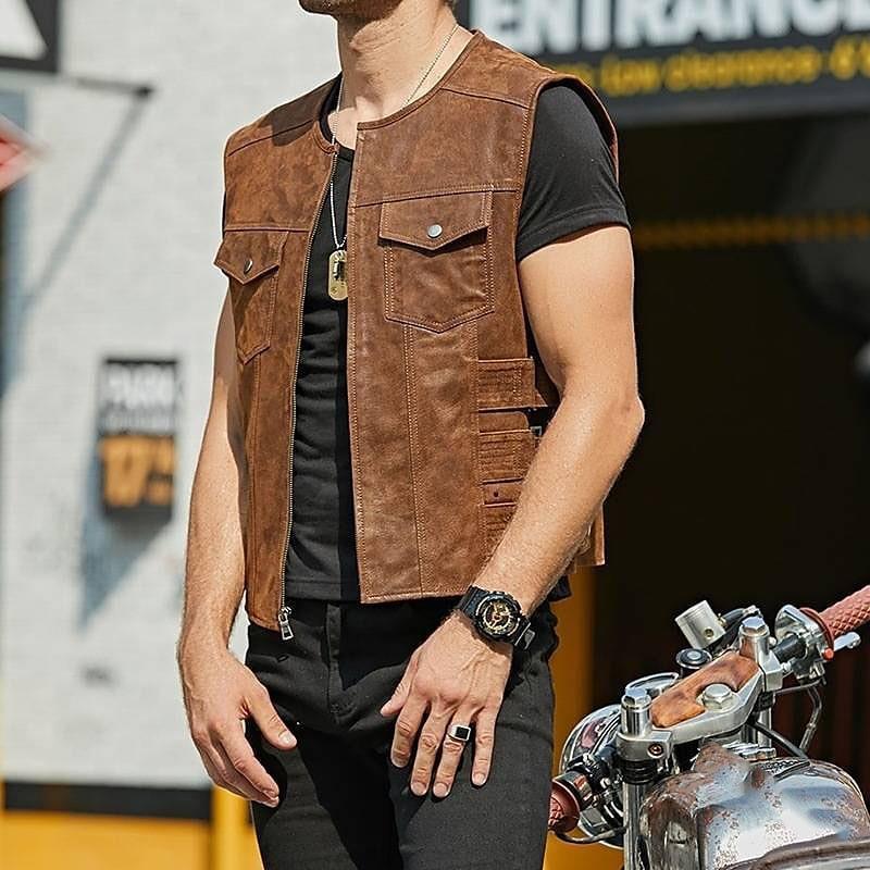 Men's Leather Waistcoat Fashion New Single-breasted Jacket