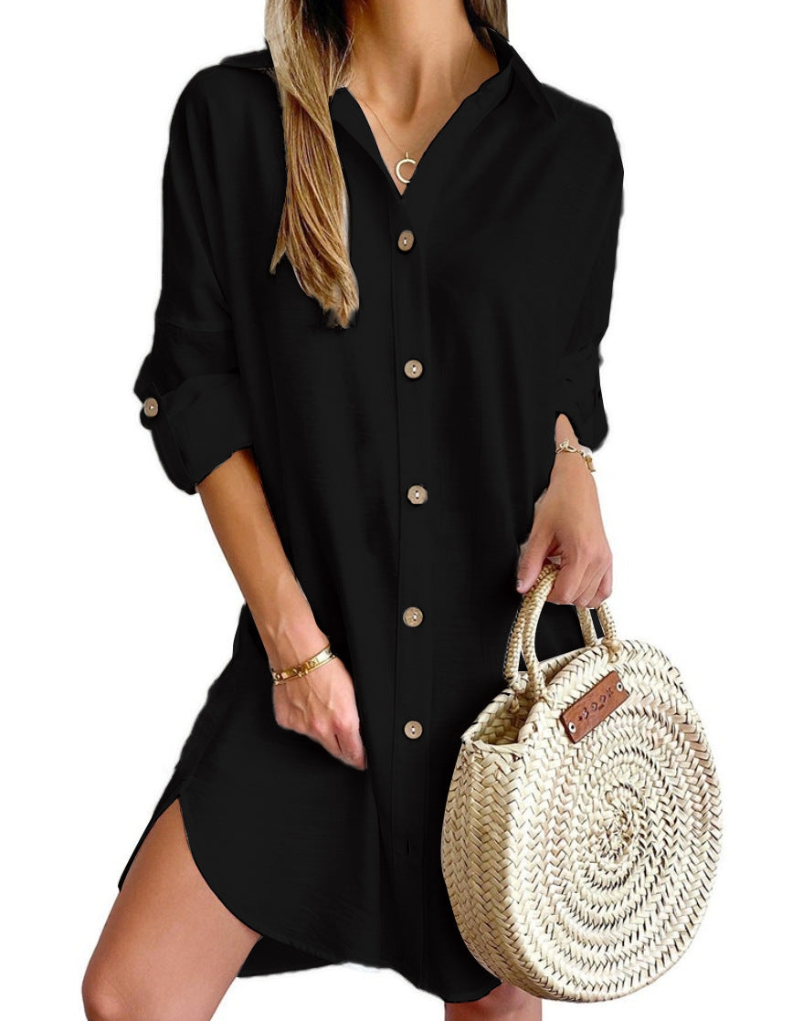 Damen Herbst-Long Sleeve Lapel Button Shirt